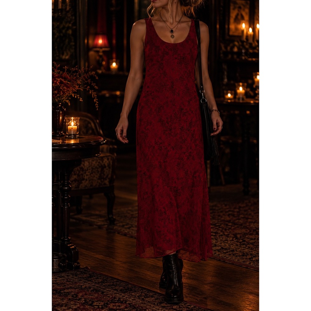 Studio I Dress Womens 16 Whimsigoth Dark Romantic Floral Red Phoebe 90s grunge